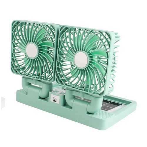 Double Headed Solar Mini Fan With USB Charging Port
