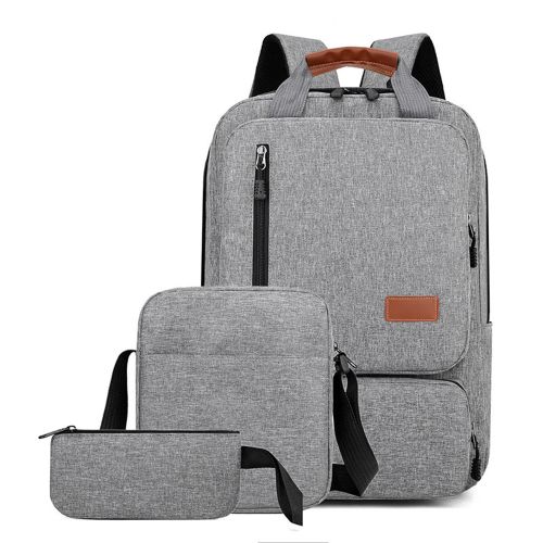 3pcs Backpack Set Laptop Backpack Shoulder Bag Small Pocket Grey