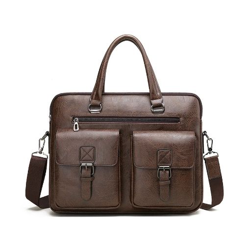 COFFEE BROWN LARGE CAPACITY WATERPROOF LEATHER LAPTOP BAG