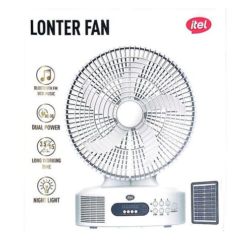 itel 12 Inches Ac/dc Solar Rechargeable Music Fan With Panel