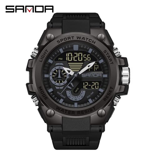 Sanda Men Digital Watch Sports Waterproof Wristwatch 3302