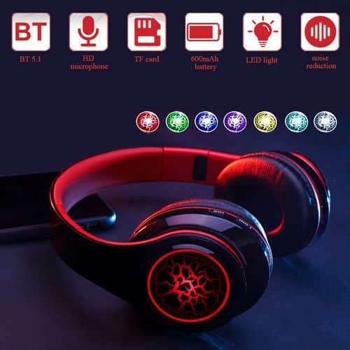 Wireless Bluetooth Headphones On-Ear Headset - Black & Red