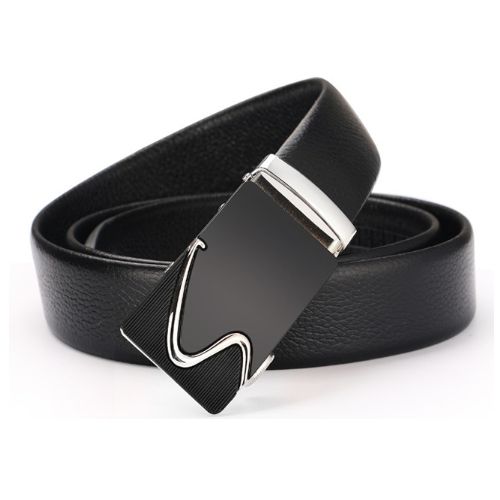 Men Automatic Black Leather Belt-Black