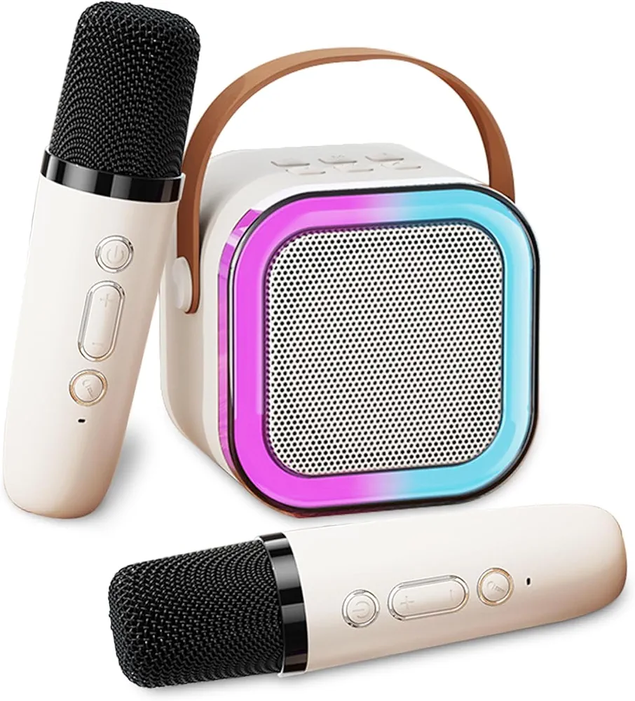 Genround Mini Karaoke Machine with 2 Wireless Microphones for Kids Adults, 18 Pre-Loaded Songs, Portable Bluetooth Speaker