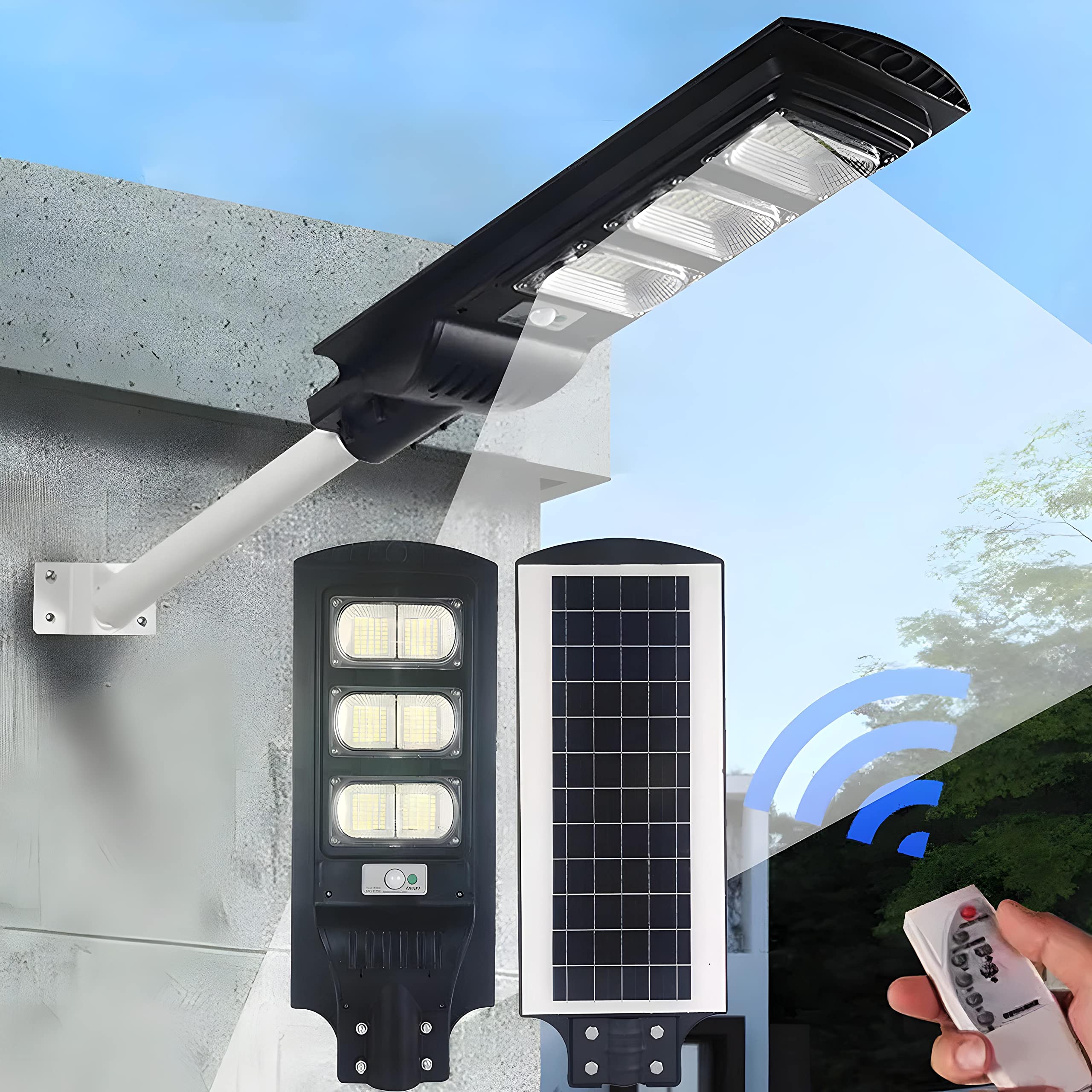 Qi-1300w Solar Street Light Outdoor Waterproof, 6500K Solar Parking Lot Lights Dusk to Dawn, Light Wide Angle Motion Sensor and Remote (Qi-1300w)