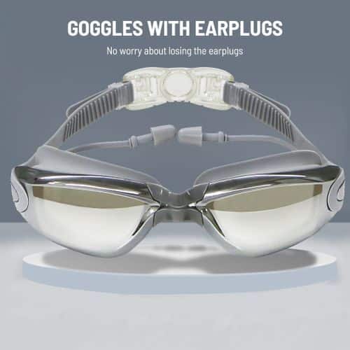 Swimming Goggles With Attached Earplugs Anti-Fog For Adult