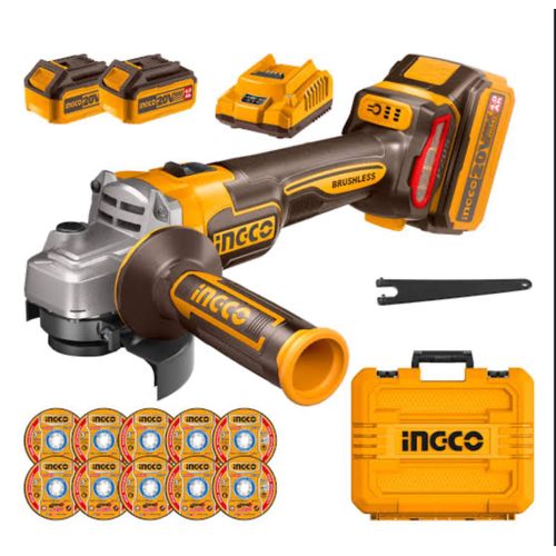 Ingco Cordless Angle Grinder Brushless 20v 115mm X Batteries
