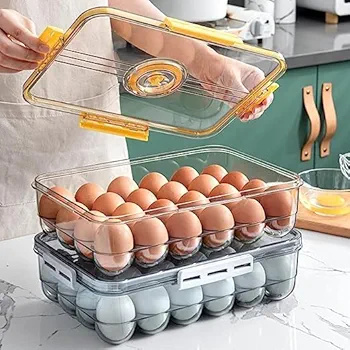24 Grid Egg Box with Sealed Lid, Plastic Egg Holder for Refrigerator Storage, 