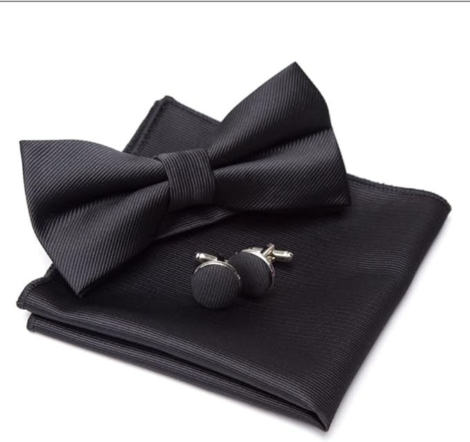 Mens Bowtie Handkerchief Cufflinks Set Solid Ties For Men