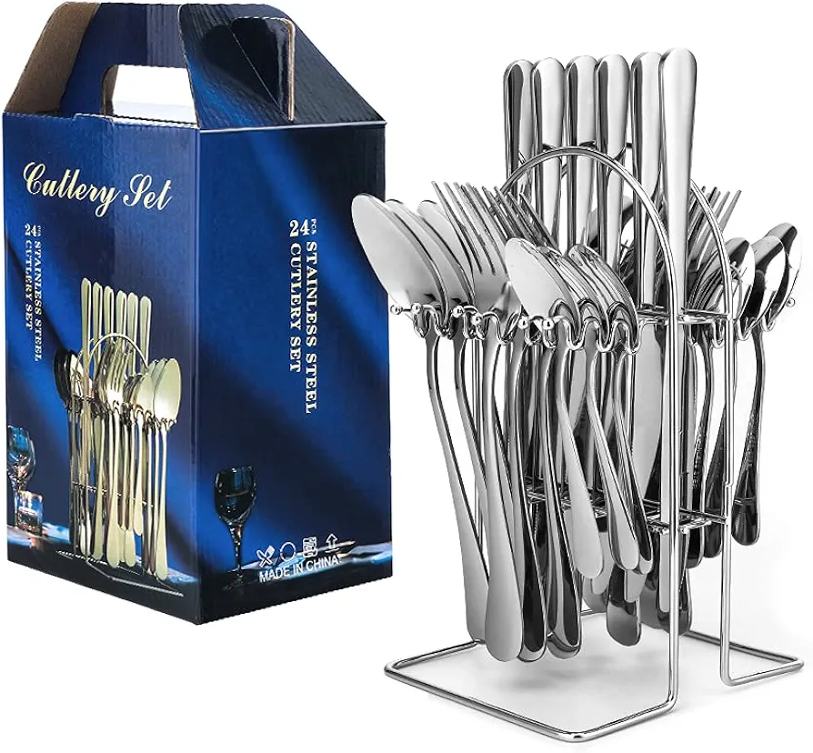 peinat 24 Piece Stainless Steel Cutlery Set Including Forks, Knives, Spoons, Coffee Spoon