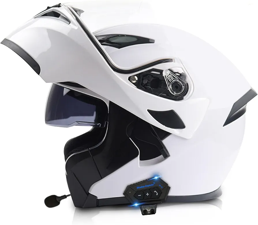  Flip Up Full Face Motorcycle Helmet DOT Approved Adults Bluetooth Modular Helmet Dual Visors Intercom Communication System for Adult, Youth Men And Women