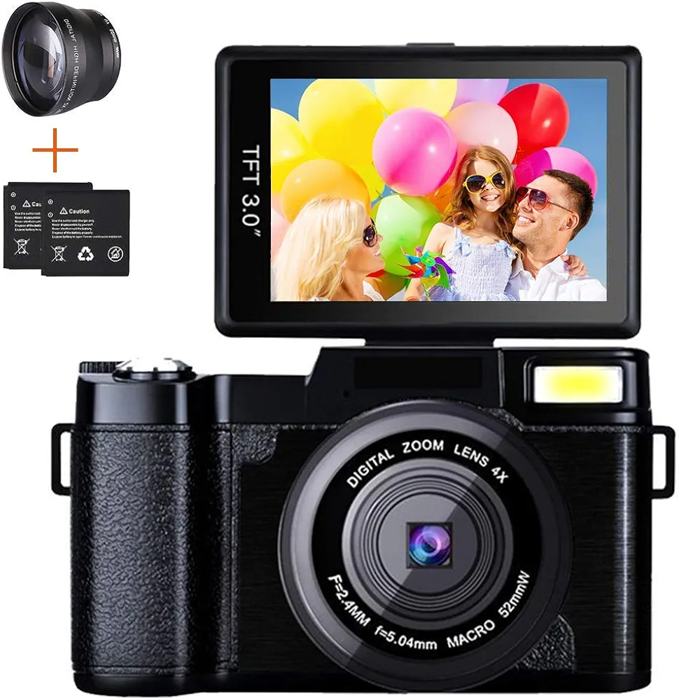 Digital Camera Camcorder, Weton Full HD 1080P 24.0MP Video Camera 3.0 Inch Flip Screen Vlogging Camera