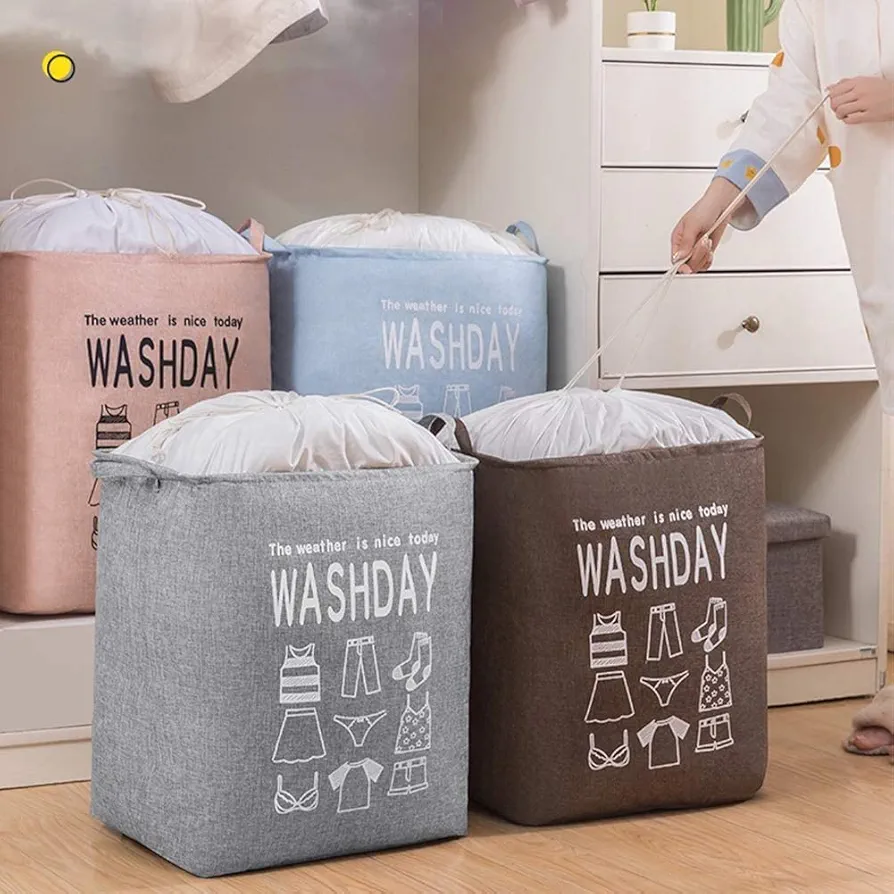 Laundry Basket Large 75L Toy Storage Basket with Drawstring Collapsible Laundry Hamper Clothes Storage Bag Organiser Bins for Home NurseryCollapsible Washday Laundry Bag