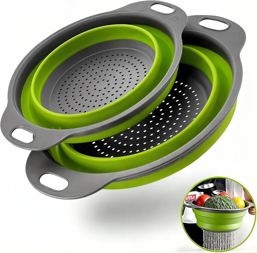 Set of 2 Round Silicone Kitchen Strainer Set - 1 Large 1 Small Perfect for Draining Pasta, Vegetable and Fruit (Multicolor)  60% off