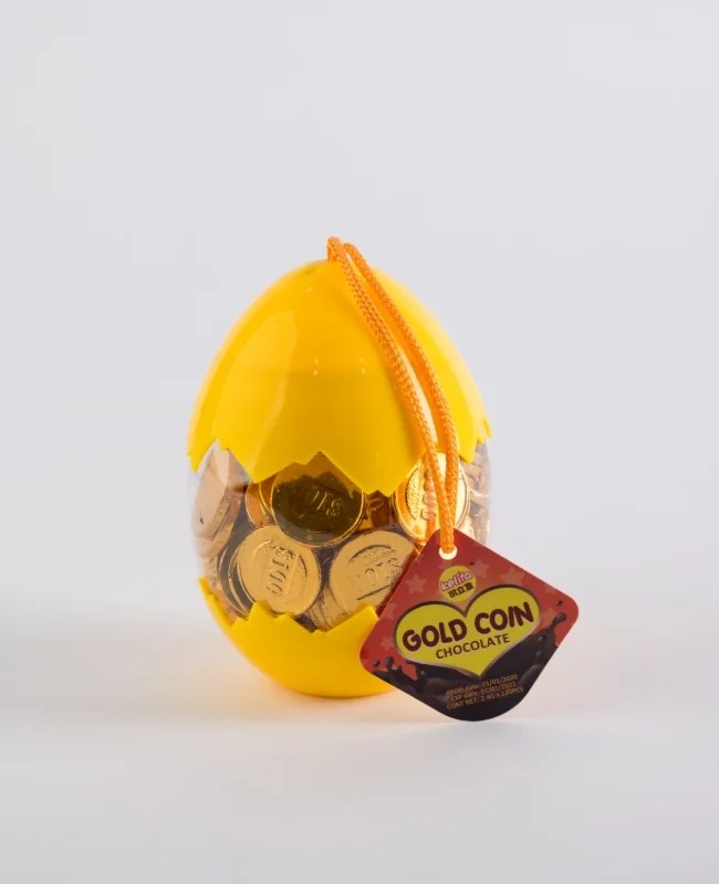 milk chocolate coins wrapped in gold-colored foil