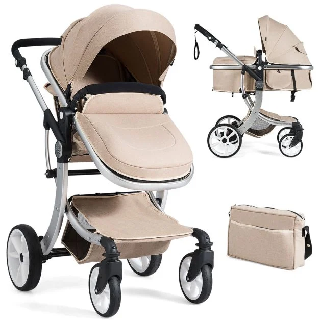 2 in 1 Foldable Baby Stroller with Rain Cover and Mosquito Net