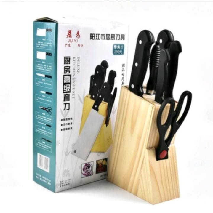 Deluxe Kitchen Knife Set7pc Knife Set With Wooden Stand Kitchen Scissors