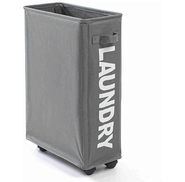 Laundry Basket with Wheels Laundry Hamper with Leather Handle Foldable Corner Storage Bins with Removable Wash 