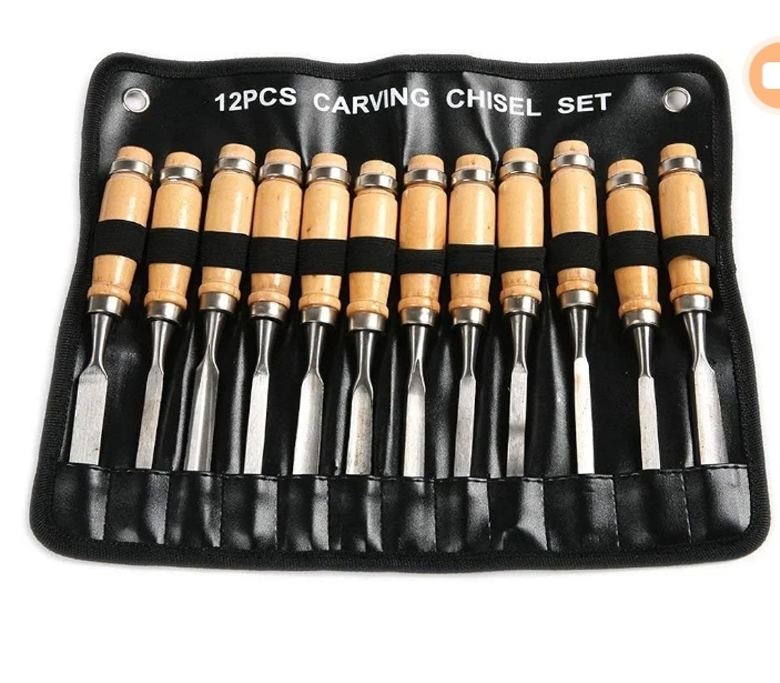 Professional 12 Piece Wood Carving Chisel Set 8" Sharp Hand Woodworking DIY Tools Knife Cutter Great for Beginners Multi-Shape