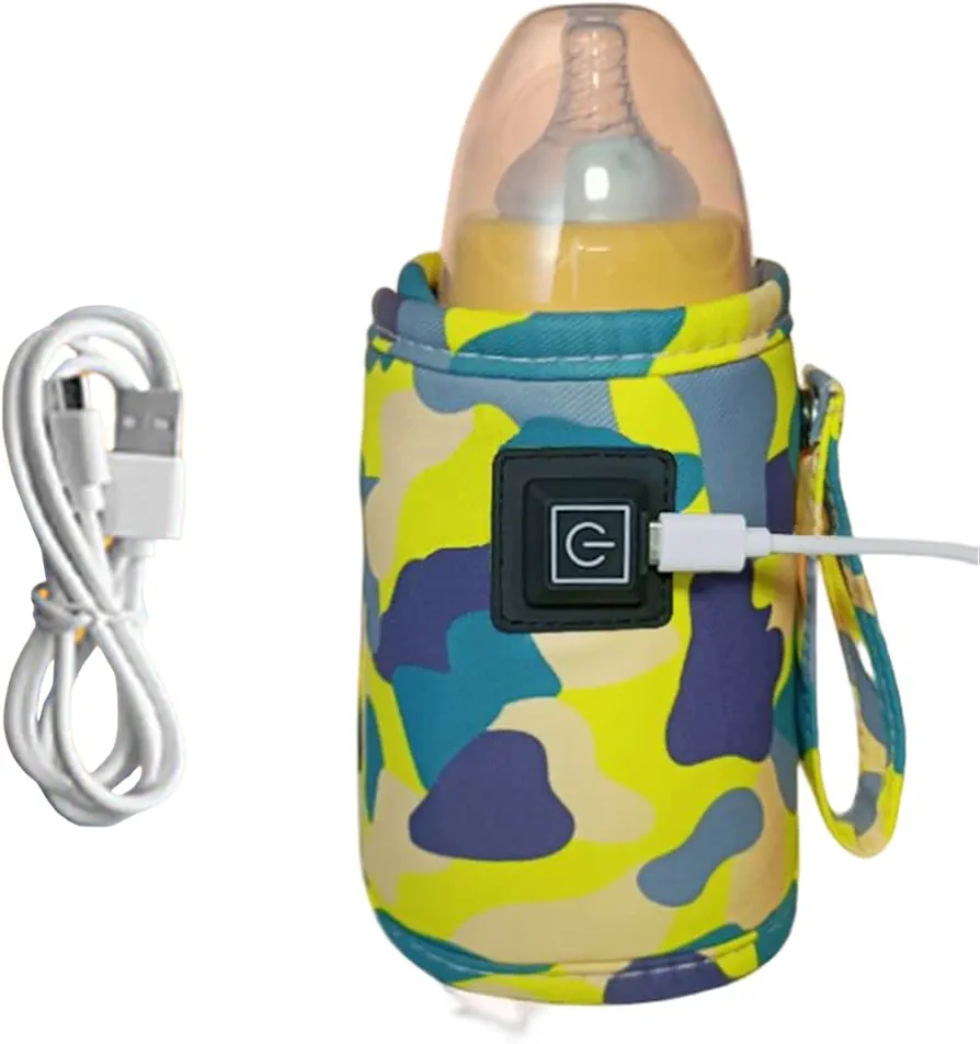 Baby Brew Bottle Warmer, USB Baby Bottle Warmer, Travel Bottle Warmer Portable Breastmilk Bottle Heaters 55-75mm for Travel Home Camouflage Yellow