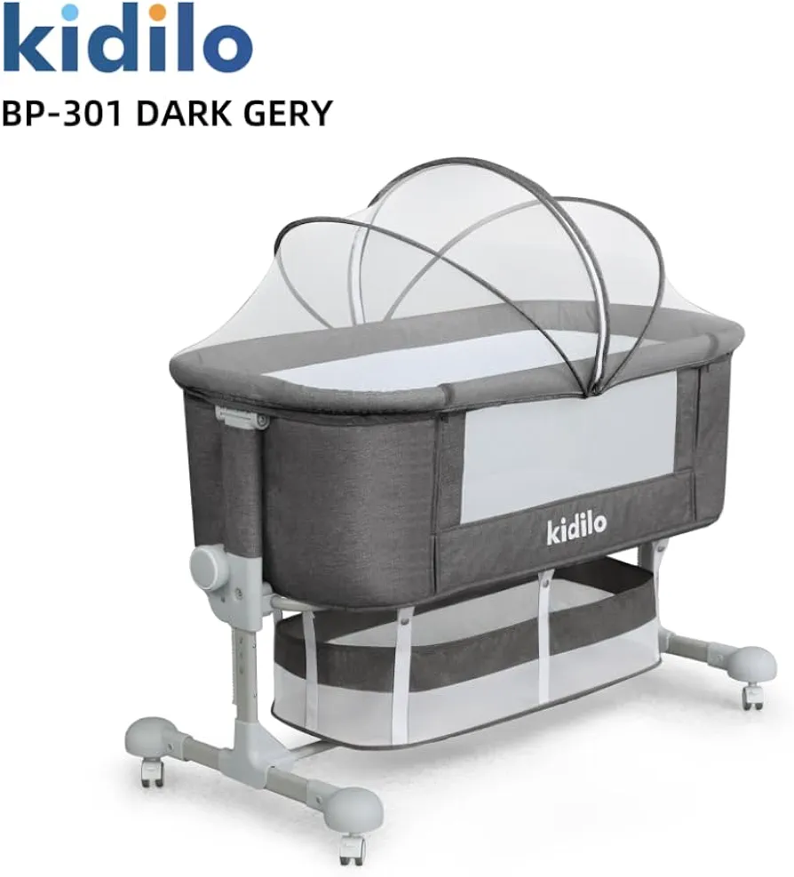 Fantastic-Kids KIDILO BP-301 Multifunctional Bed, Anti-Mosquito Net, Wheels for Movement, 6 Height Levels, Front Opening to Join Parent's Bed