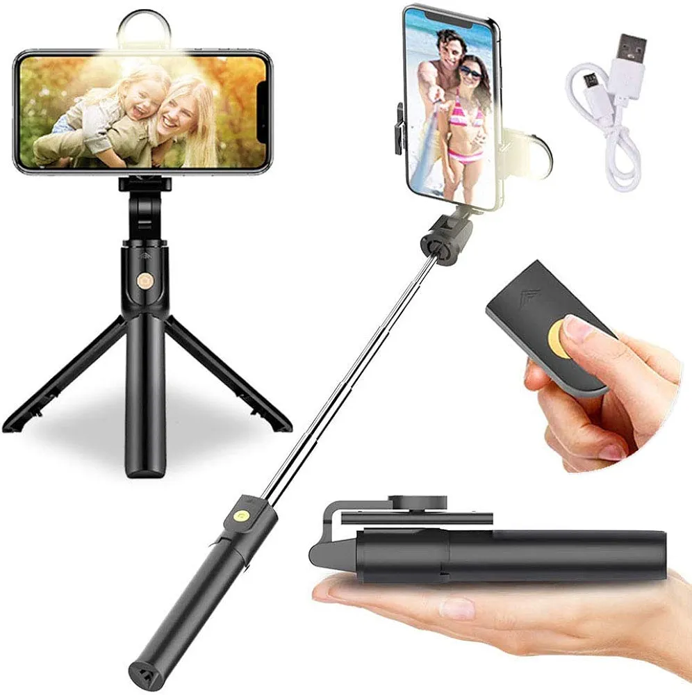 Selfie Stick Tripod with Fill light,Wireless Bluetooth Phone Tripod Stand,Rotation Fold Extendable Selfie Stick with Remote for Travel,Live broadcast