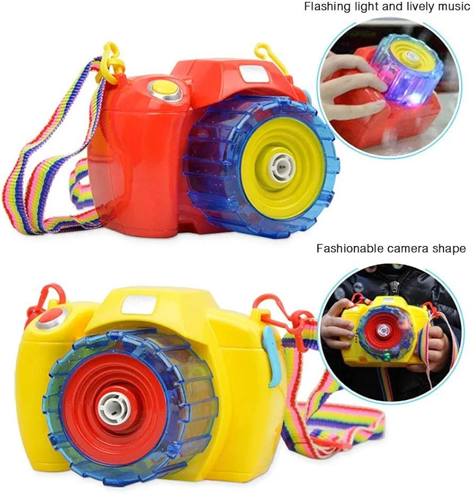 Rose International Red / Yellow Fun Bubble Camera Toys, Bottle Blowing Bubbles, Light Music Electric Bubble Gun Toys, Children's Toy