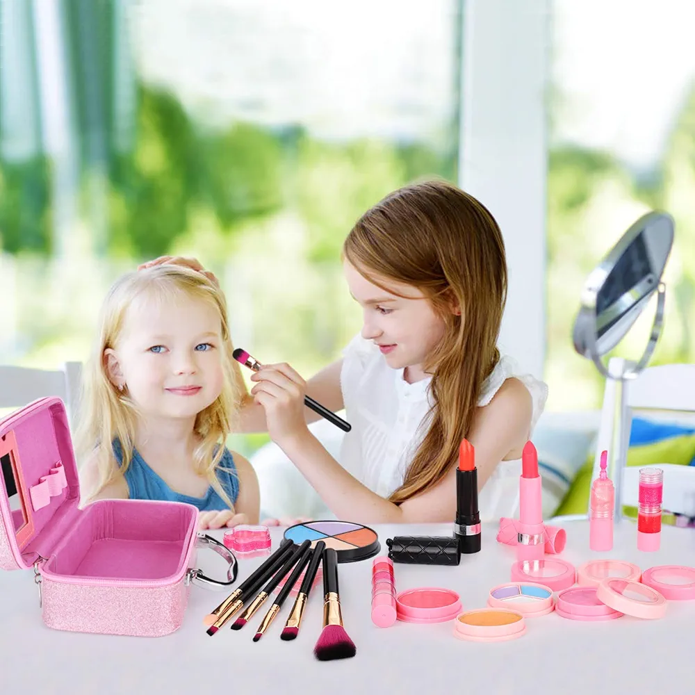 Kids Makeup Kit for Girls Real Kids Cosmetics Make Up Set with Cute Cosmetic Bag, Eyeshadow/Lip Gloss/Blush, Washable Play Makeup for Little Girls Xmas Birthday Gift