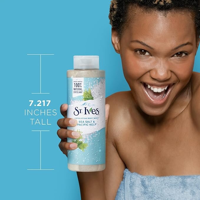 St. Ives Exfoliating Body Wash - Sea Salt & Pacific Kelp Scrub, Natural Body Wash, Body Soap, or Hand Soap with Plant-Based Exfoliants for Glowing Skin, 16 Ounces