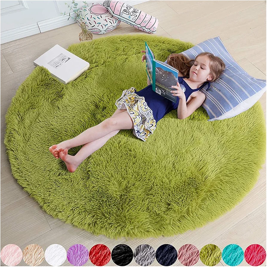 Thickened Furry Round Rug for Bedroom, Soft And Comfortable, Non-Slip, Easy Care, Washable Great for Dorm, Living Room Furry Rug for Room Decor 