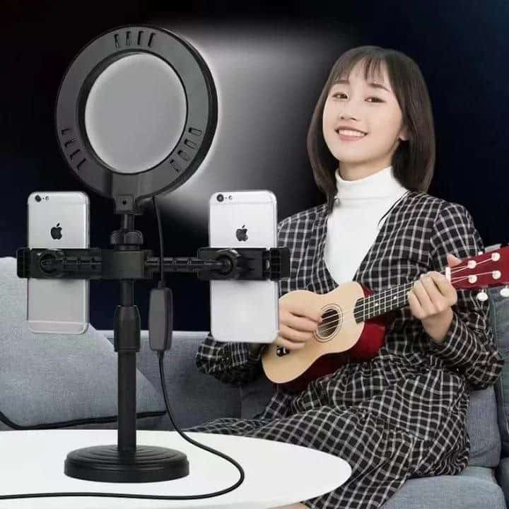 Content Creation Ring Light With 2 Phone Holder