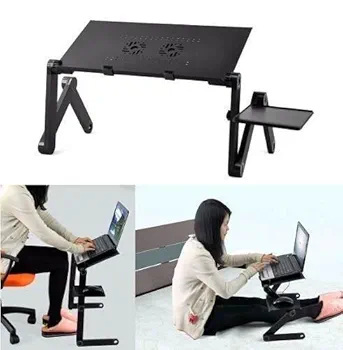 Designe Laptop Table T8 Multi Functional Laptop Desk Table Portable Adjustable Zig Zag Legs Foldable Aluminum Top Laptop Desk with Cooling Fan