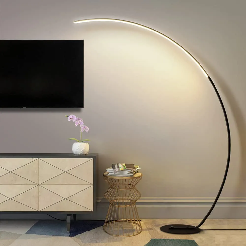LED Arc Floor Lamp - Over The Couch, Contemporary Standing Lamp - Modern, Dimmable Light Arching from Behind The Sofa - Living Room & Office Pole Lamp - Black