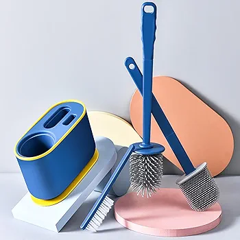 Toilet Brush Blue Silicone 3-in-1 Toilet Brushes & Holder Blue Stuff in Bathroom Toilet Brush Set Standing or Wall Mounted Bathroom Accessories Home Bathroom Must Have Toilet Brush