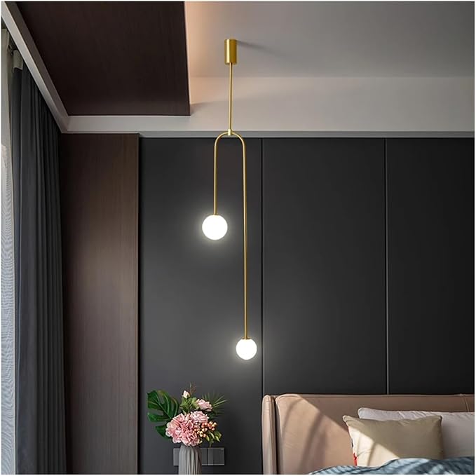 Indoor Pendant Lamp Bedroom Bedside Restaurant Led Glass Ball Lamp Modern Pendant Lights Compatible with Home Decor(Gold,Warm Light)