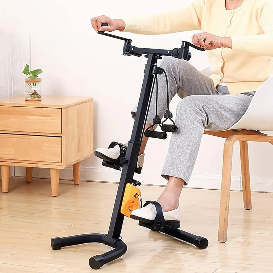 Pedal Exerciser for Seniors, Height-Adjustable Exercise Bike with Hand-Cranking & Pulling Exercise for Elderly Hand Arm Leg & Knee Rehabilitation Training