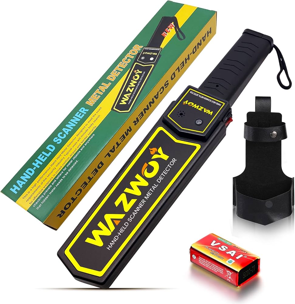 WAZWOY Hand-held Scanner Metal Detector Wand,Security Scanner Wand, Metal Scanner,Safety Bars, Portable Adjustable Sound & Vibration Alerts
