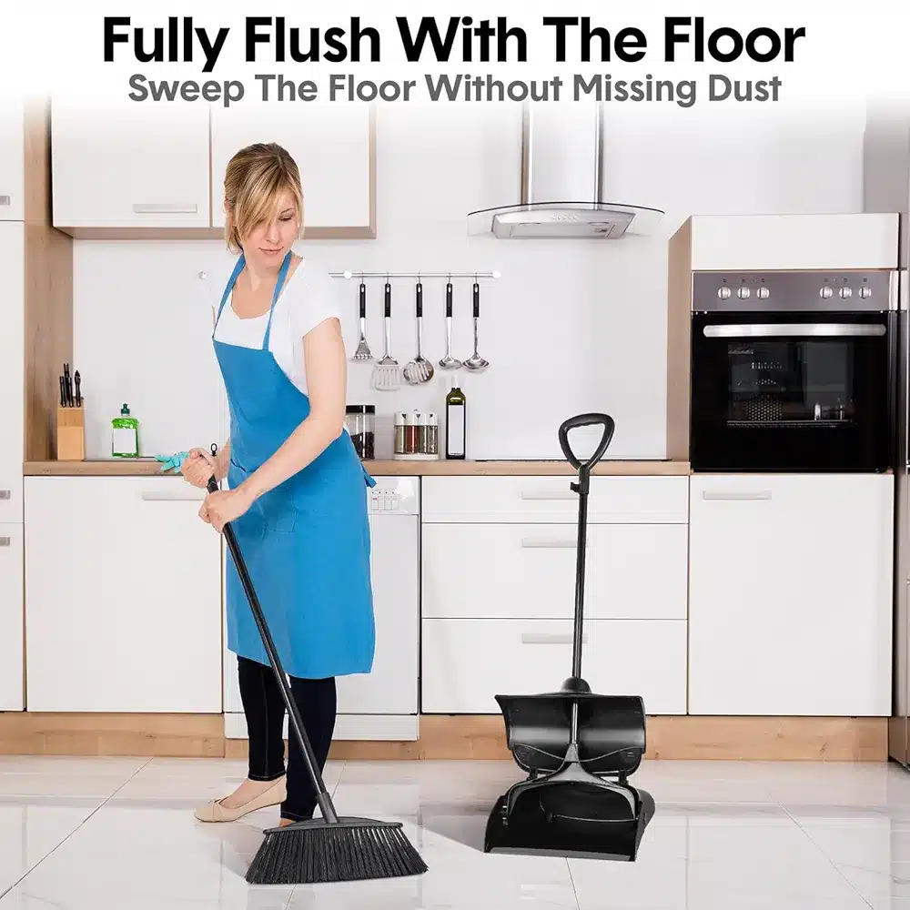 Broom and Dustpan Set Windproof Dustpan with Broom Set Heavy Duty Commercial Angle Combo Lobby Dust Pan Sweep Set for Outdoor Indoor Home Office Garage Courtyard