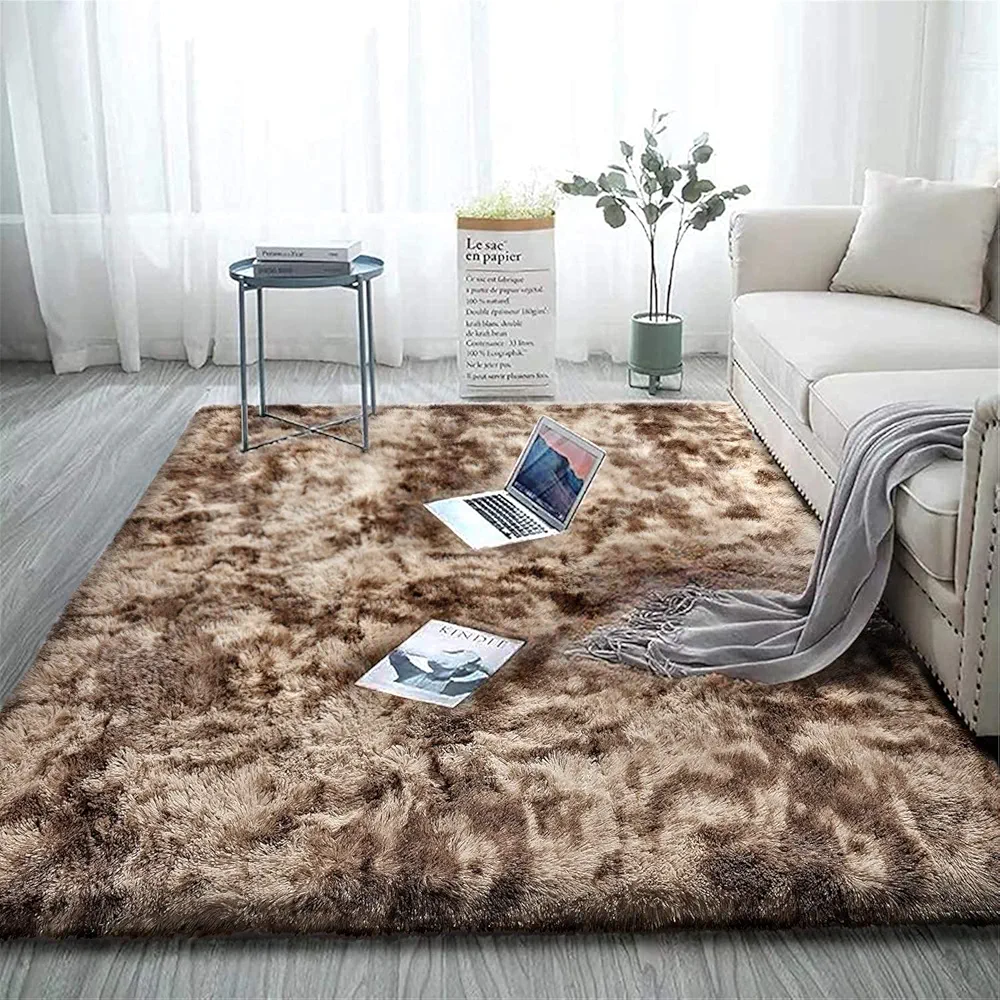 Decorway Shag Area Rugs, 7.6x10 Feet, Ultra Soft Indoor Modern Nursery Rug, Tie Dye Coffee Plush Shaggy Throw Carpets for Kids Room Dorm Living Room Bedroom