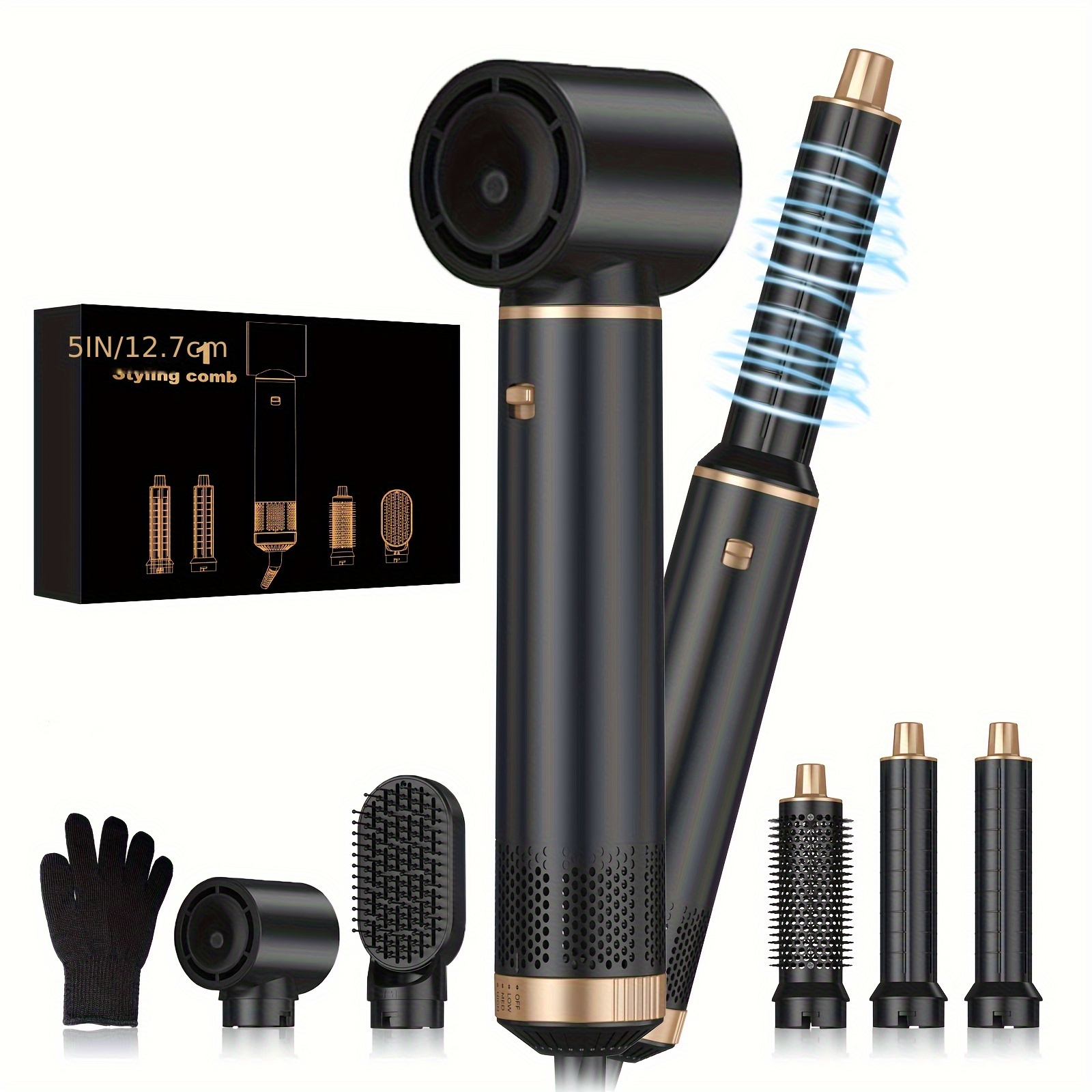 5 in 1 Air Styler – Magic Styler - Hair Dryer Brush – Multi use Styling Appliances - Thermal Wrap - for Curling, Straightening, Volumizing and Drying – Hair Curler – Ionic Technology (Black 5 in 1)