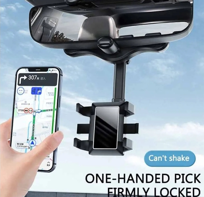 360°Rotatable and Retractable Car Phone Holder - Rear View Mirror Phone Holder, Car Phone Holder Mount, Easy to Install and Remove, for All Mobile Phones and All Car