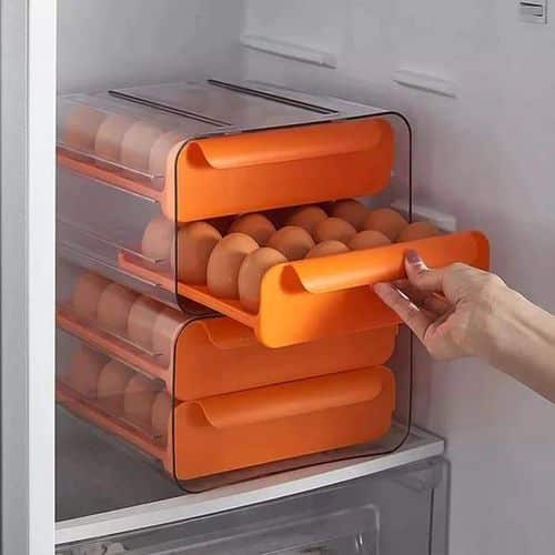 Egg Storage Box Fridge Egg Drawer Egg Container Plastic Egg Box Fridge Drawer Egg Container for 32 Eggs Double Layer Egg Tray Box for Fresh Eggs Fridge