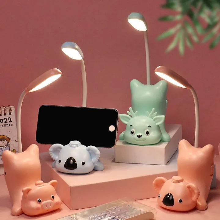 New Mobile Phone Bracket Cartoon Table Lamp Mini Inverted Pig LED Charging Small Night Lamp Bedside Lighting Table Lamp