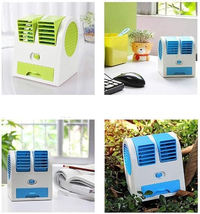 Mini Cooler Mini AC USB Battery Operated Air Conditioner Mini Water Air Cooler Cooling Fan Blade Less Duel Blower with Ice Chamber Perfect for Desk,Office,Study,Library,Room,Home,car,Outdoor