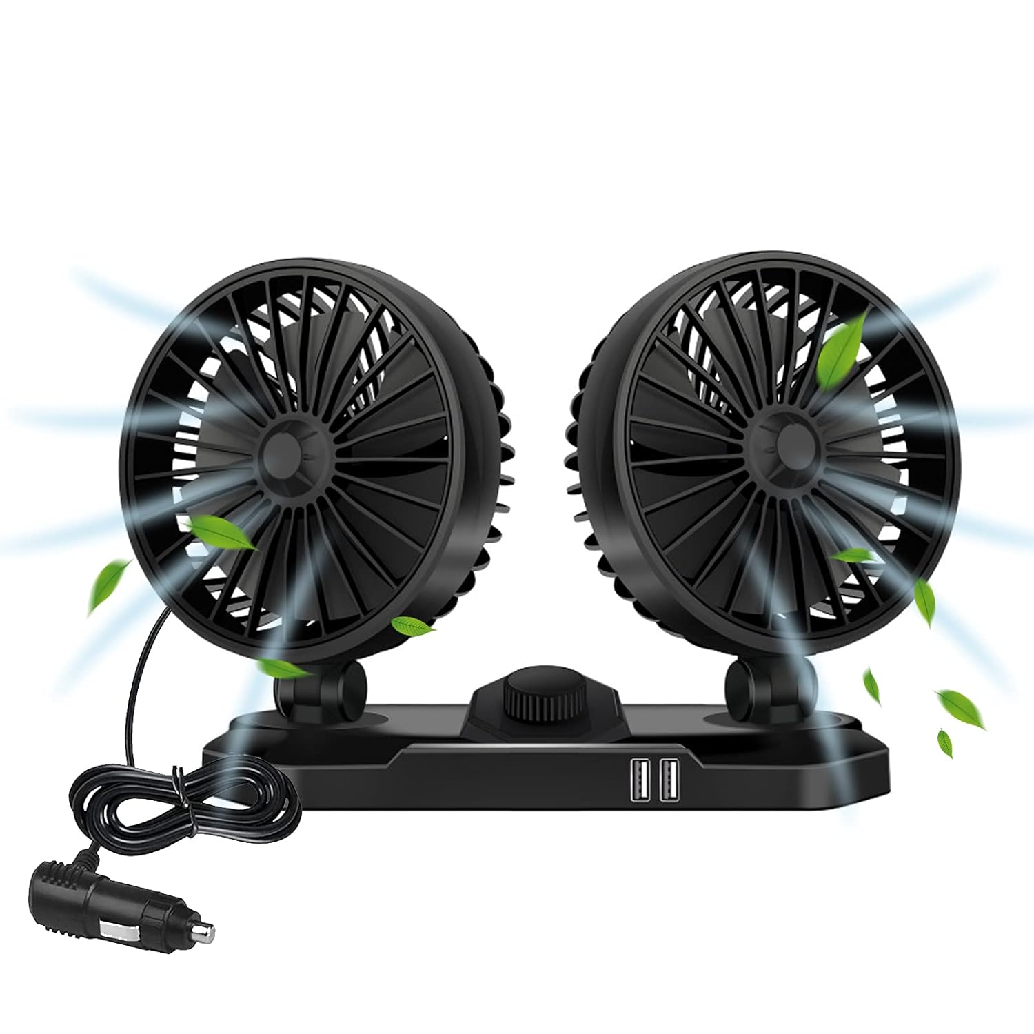 Konfulun Twin Head Rotable in Car USB Fan