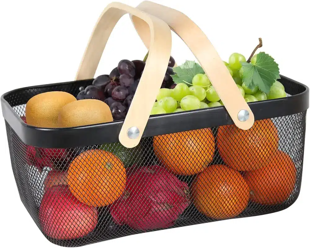 Mesh Storage Basket with Handles, Garden Harvest Basket, Mesh Fruit Vegetables Collecting Basket Bin, Multifunctional Metal Wire Basket for Kitchen Garden Picnic Cabinet