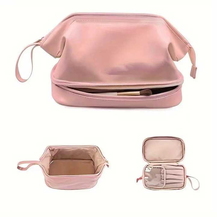 Double Layer Cosmetic Bag,Pu Leather Makeup Bag