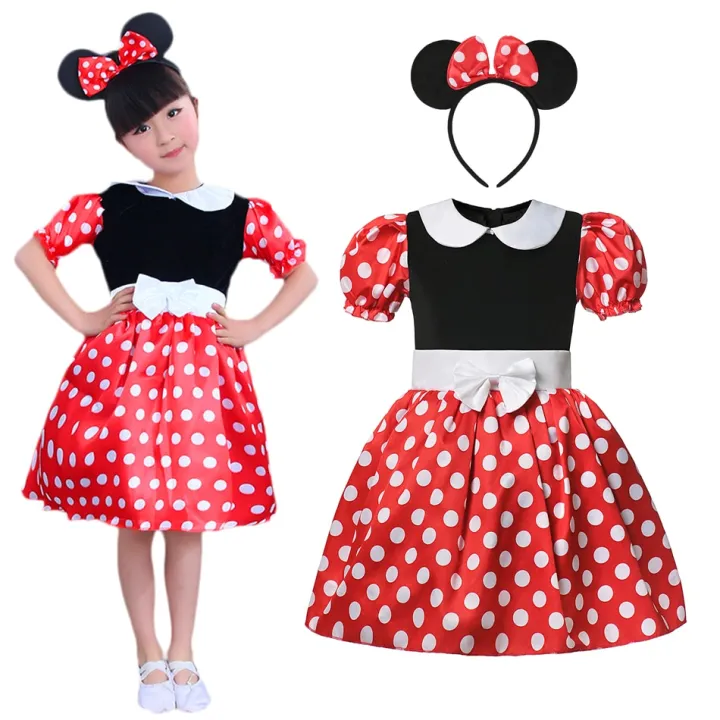 Mickey Mouse Dress for Kids Birthday Party Cute Funny Costume Children 1-10 Years Old Clothes with Headband