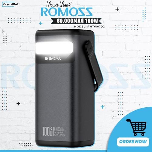 ROMOSS PMT60 Portable Power Bank 100W Fast Charge External Battery for Laptop Outdoor Power 60000mAh