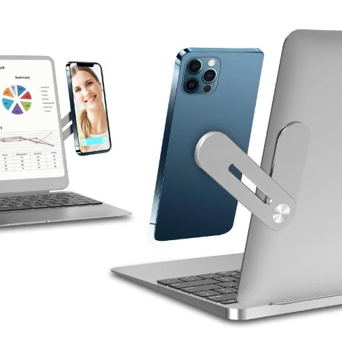 Laptop Side Mount Clip, Magnetic Phone Mount, Fixed Clip on Flat and Slim Monitor Laptop Stand Multi Screen Support Phone Holder Computer Expansion Bracket for iPhone Android Smartphone